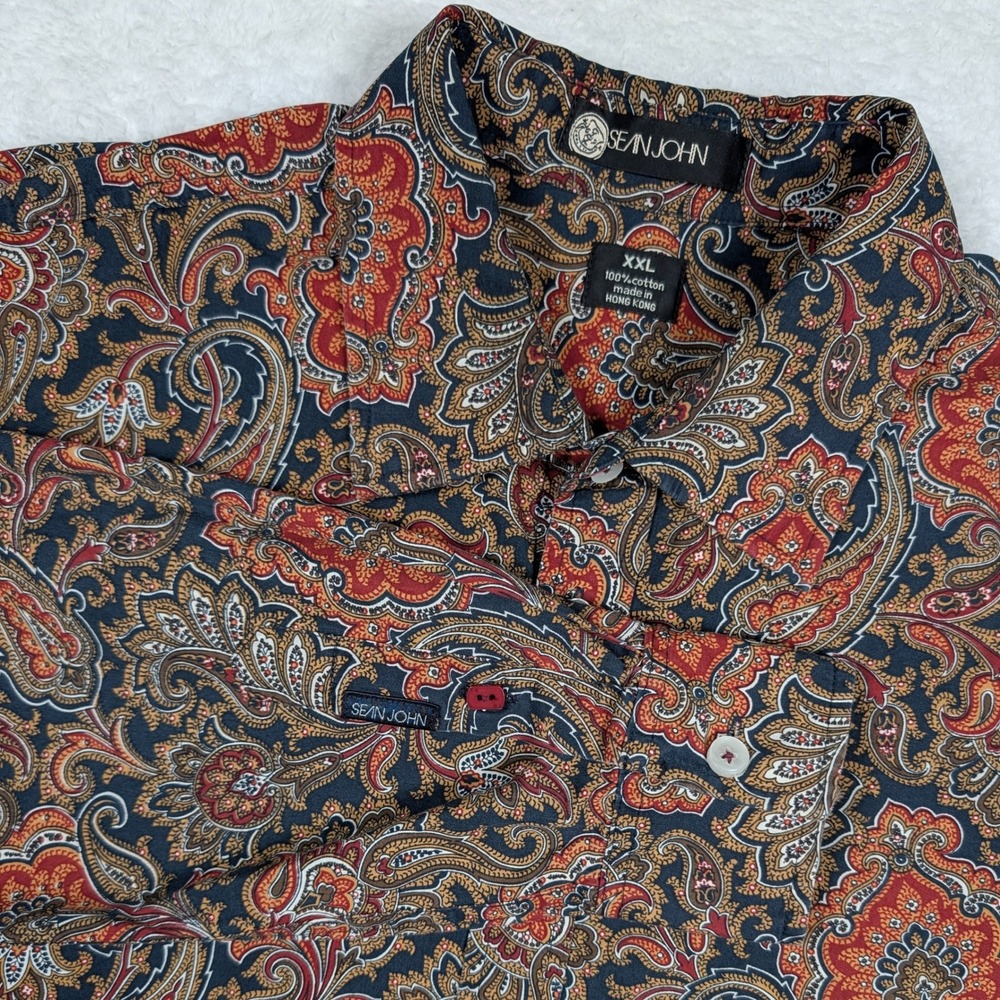 Vintage Sean John Shirt Mens XXL Paisley Long Sleeve Button Down Ornate Y2K